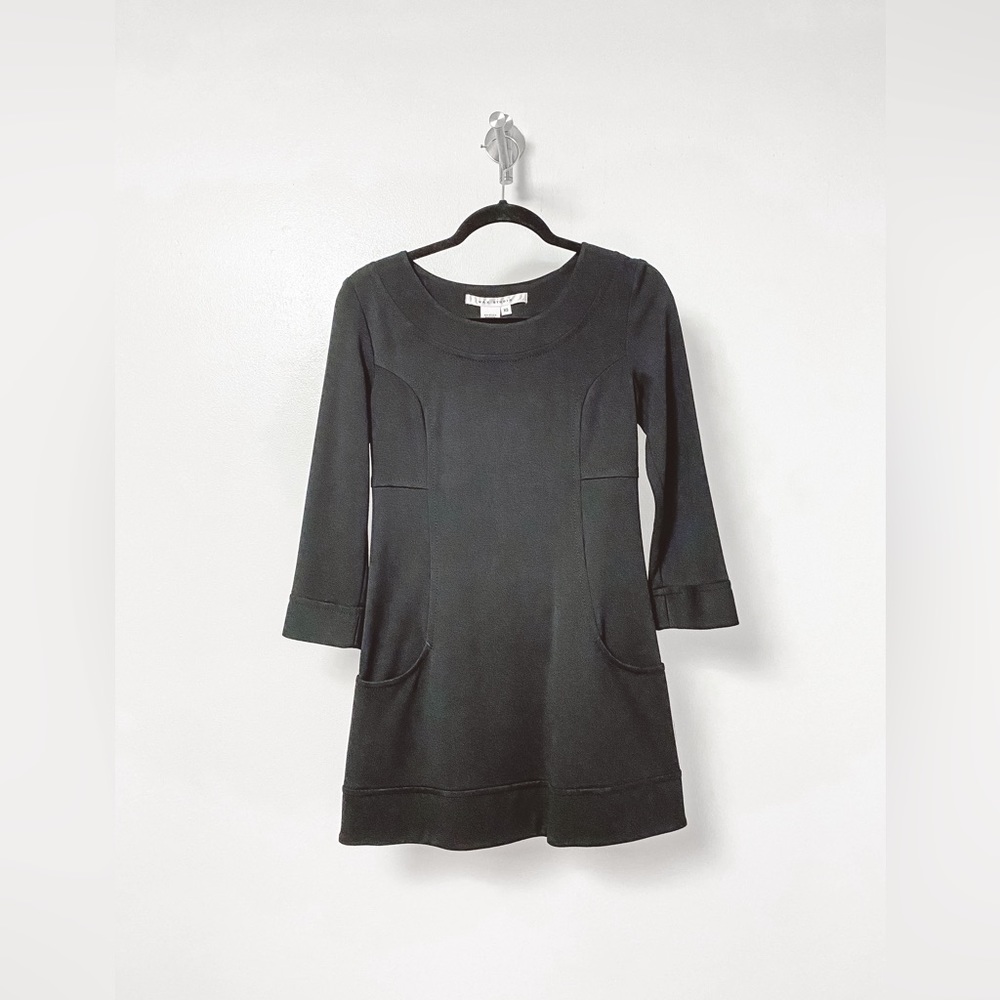 Max Studio Sweatshirt Style Casual Long Sleeve Mini Dress with Pockets Black‎